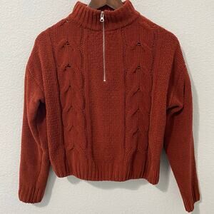 Hooked Up Sweater Womens Size M Half Zip Cable Knit Pumpkin Mock Neck NWOT*